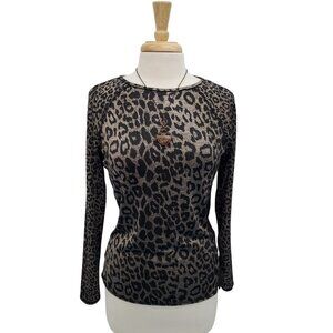 ZARA Leopard Print Long Sleeve Knit Top Pullover Animal Print Shirt Size S